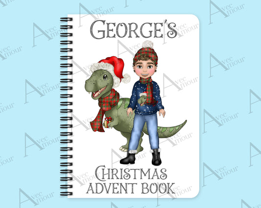 Boy with Green Christmas Dinosaur Advent Activity Book